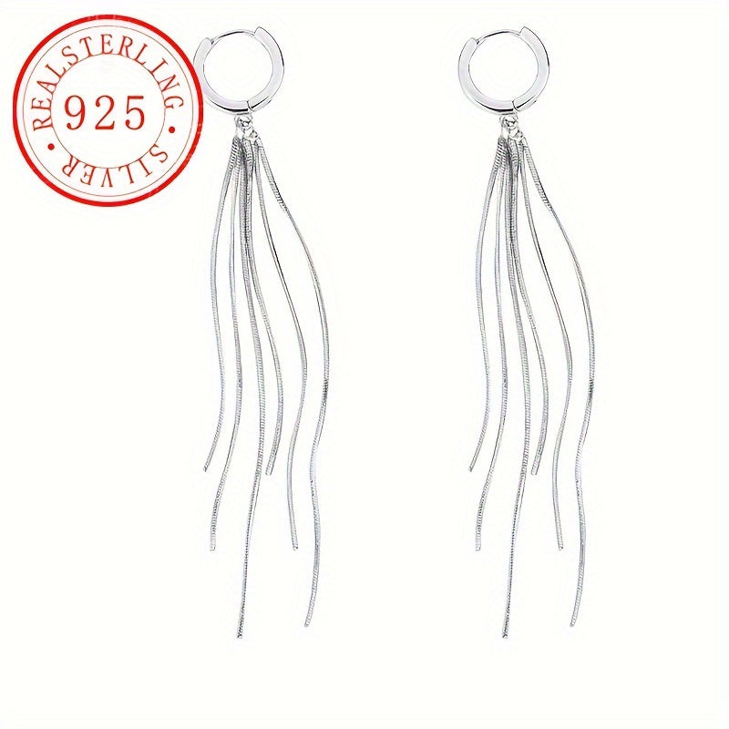 Long Snake Bone Chain Dangle Earrings made of 925 Sterling Silver, with Tassels for Women. A Luxurious Holiday Gift featuring October Birthstone. Lightweight 4g/0.1oz Earrings perfect for Daily Fashion Wear.