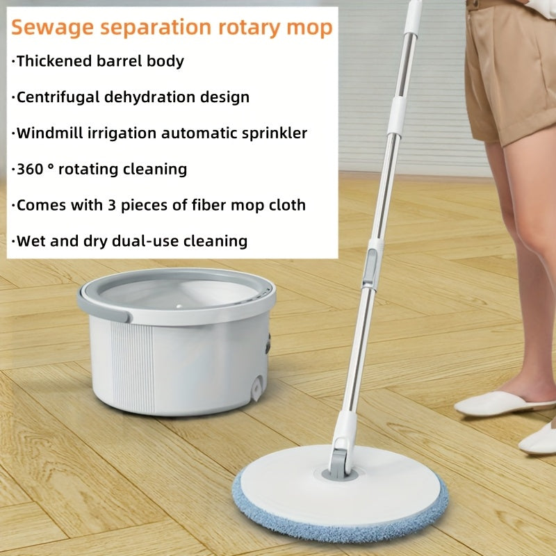 Set of 3 Spin Mops with 3 Microfiber Pads - Features Stainless Steel Handle, Long-lasting ABS Material, Perfect for Cleaning Kitchen, Bathroom, and Living Room