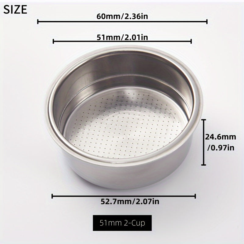 Double Cup 2-in-1 Stainless Steel Powder Bowl with Double Layer Pressure, Reusable Coffee Filter Basket for Portafilter Coffee Machine - 51mm