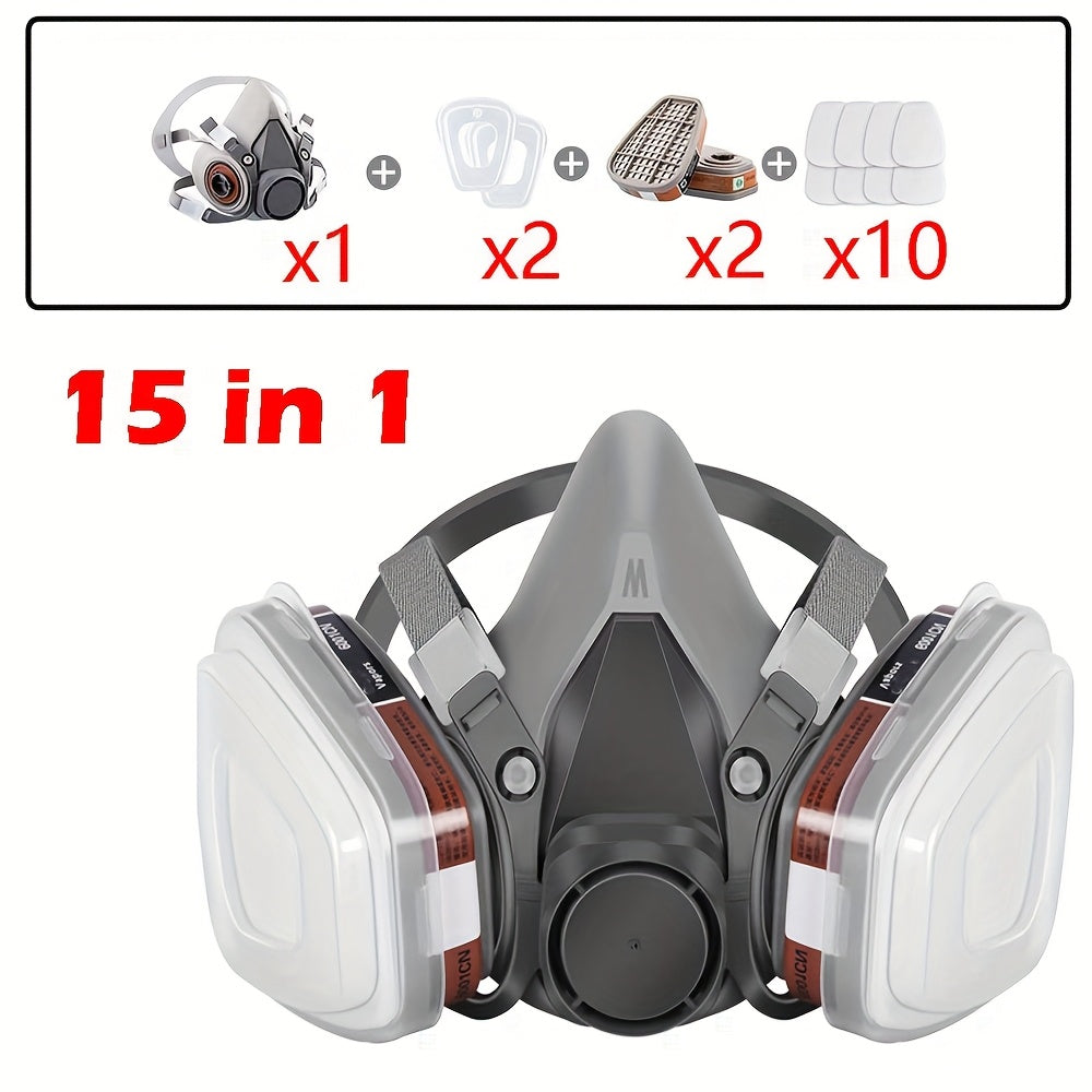 The 27pcs Reusable Half-Face Respirator Mask 6200 filters dust, smoke, asbestos, chemicals, and other airborne particles during painting, spraying, and polishing processes.