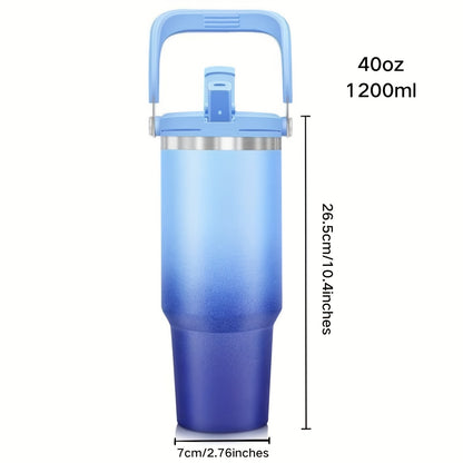 40oz Stainless Steel Tumbler with Handle Lid and Flip Straw, Double Wall Insulated, perfect for Summer activities.