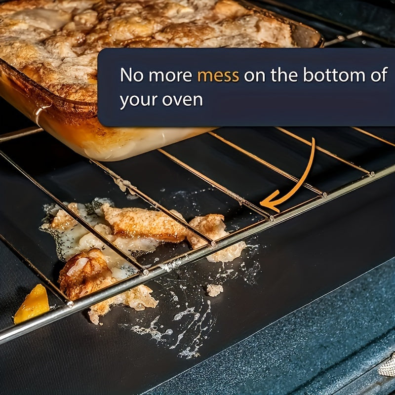 Non-stick oven liner made from glass fiber, suitable for electric and gas ovens and grills, safe for food contact. Ideal for baking and grilling.