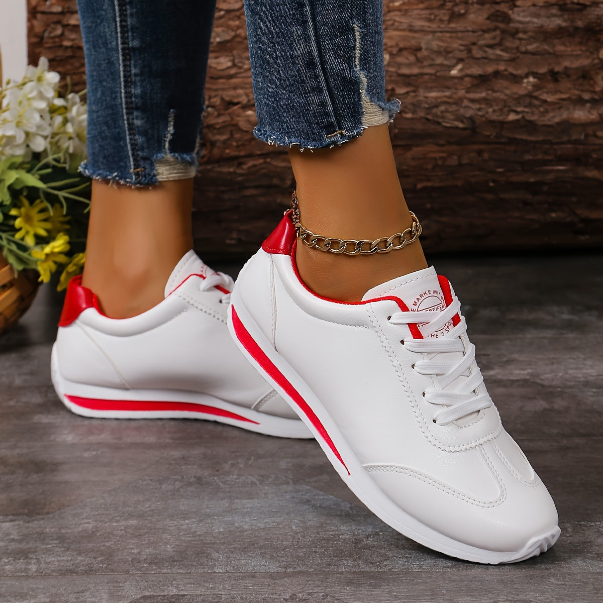 Women's casual sneakers with solid color, lace-up platform, soft sole, and non-slip running trainers.