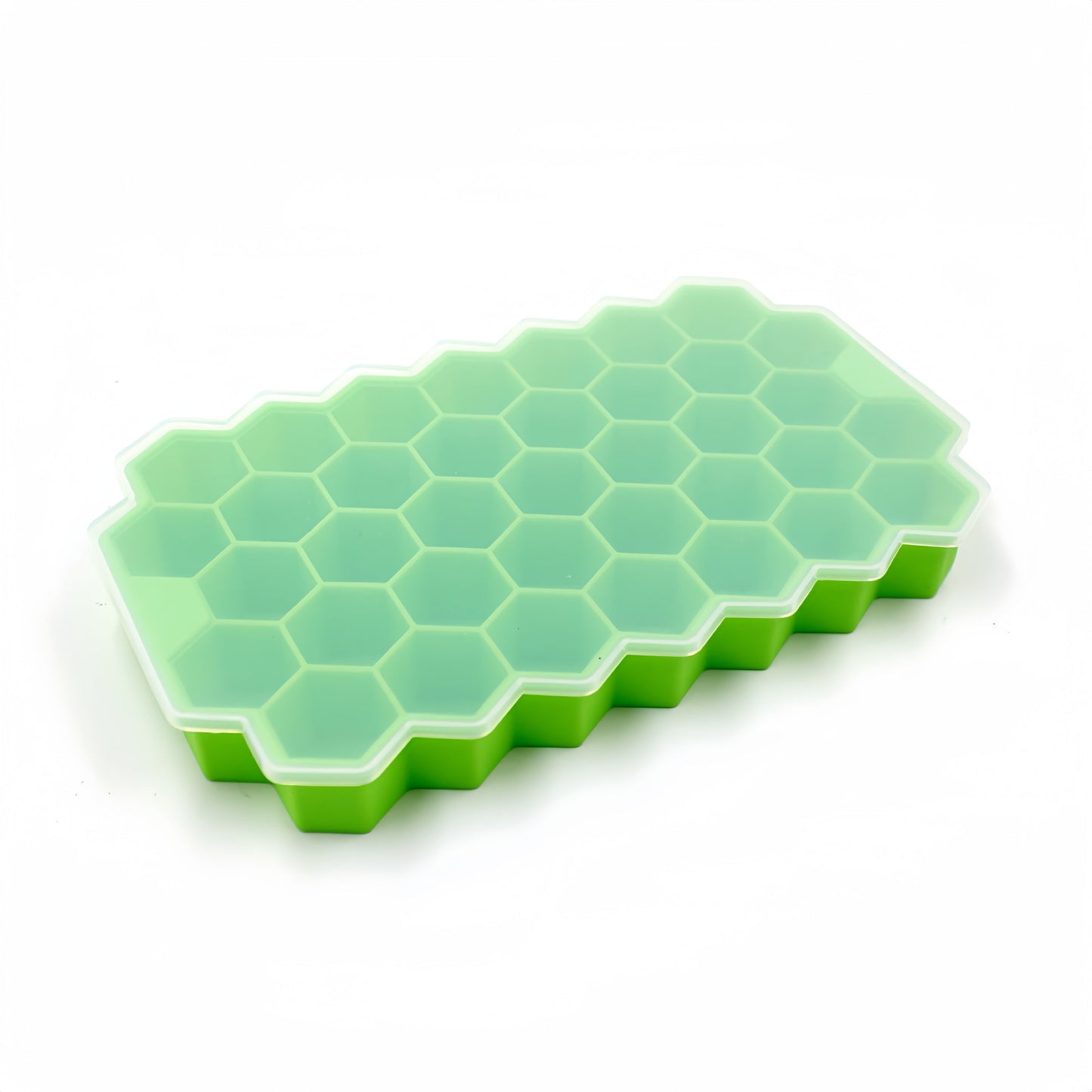 Silicone Ice Cube Tray with Lid - 37 Hexagonal Cubes, Stackable Design, Easy to Release, Ideal for Whiskey and Cocktails, Great for Holiday Parties like Halloween and Christmas