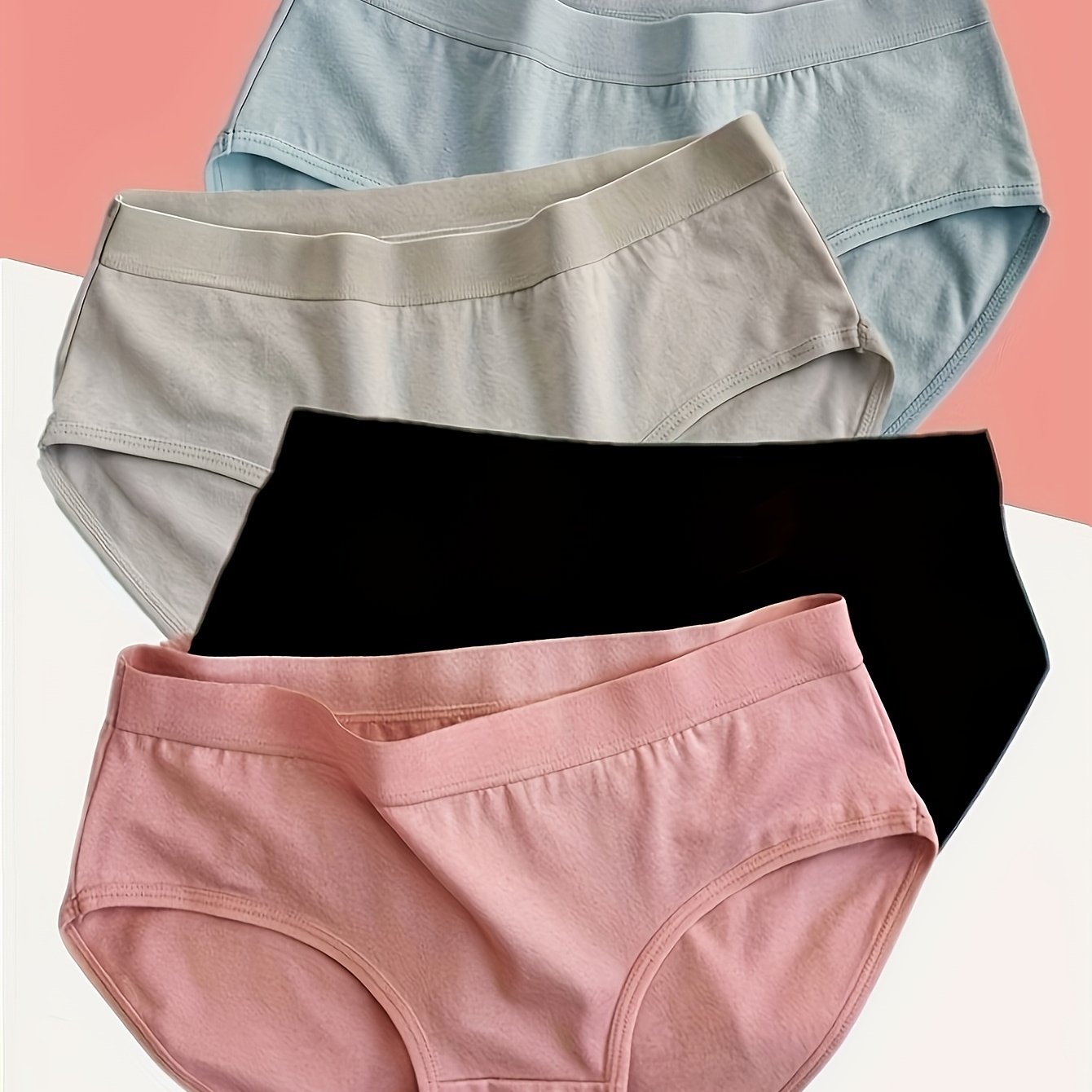 4 Simple Solid Briefs, Stretchy and Breathable, Women's Lingerie