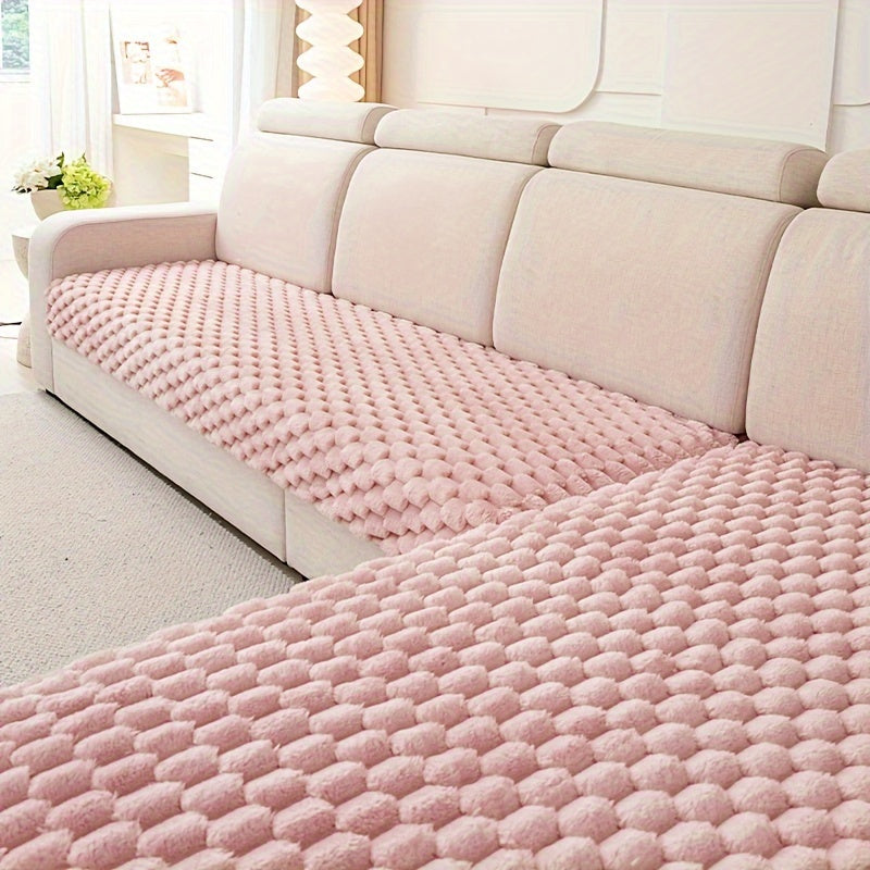 Solid color plush sofa cushion cover, pet-friendly, anti-slip, machine washable.