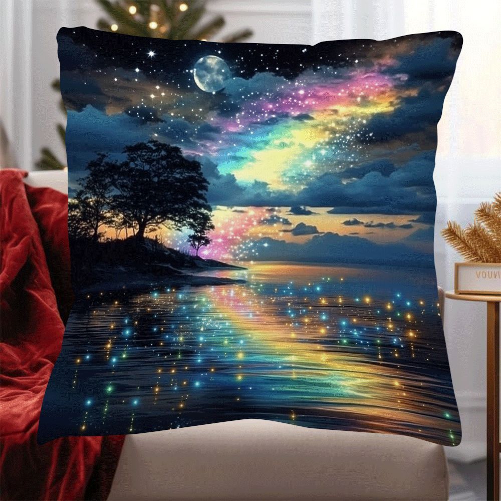 Enhance your home decor with the Aurora Starry Rainbow Tree of Life decorative cushion cover. This classic style polyester cover is machine washable and features a zipper closure for easy removal. Designed for a 45.72x45.72 cm pillow, it's perfect for