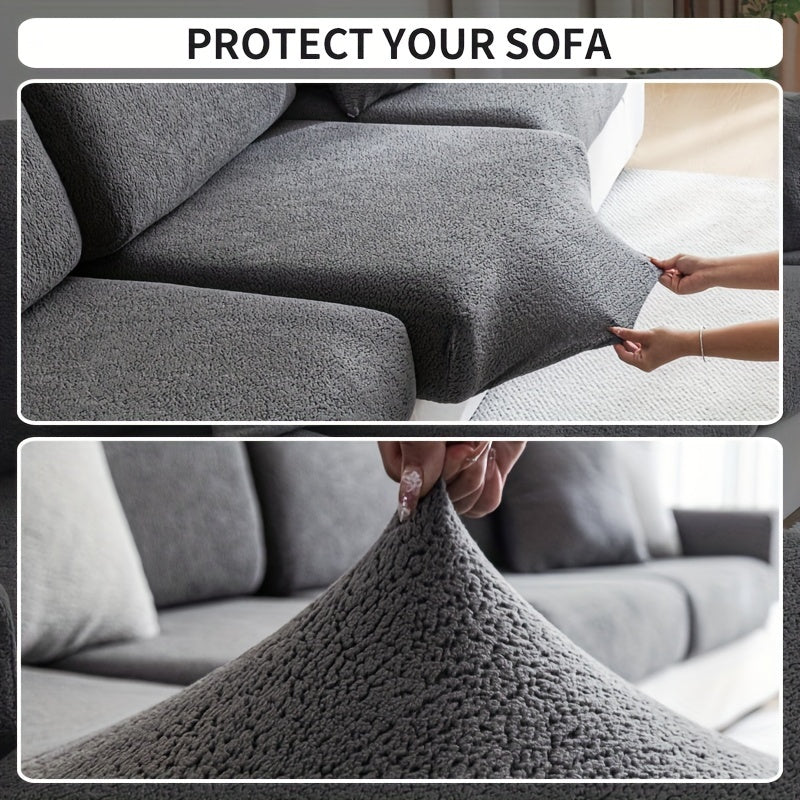 Waterproof stretch sofa cover for all seat sofas, with a modern non-slip design, pet-friendly, and fits L-shaped sofas.