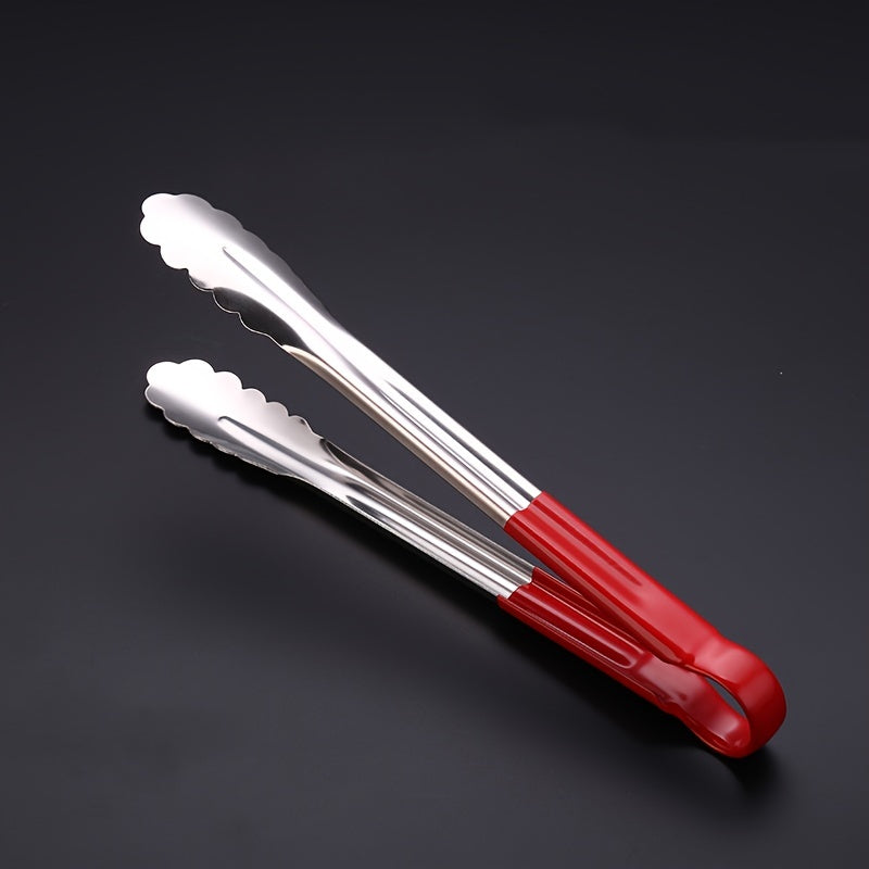 1 pc Stainless Steel Tongs for BBQ and serving. Non-slip and multi-functional. Great for grilling and buffet. Kitchen essential.