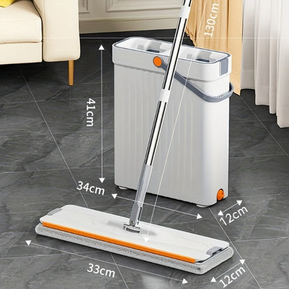 The Multi-Surface Mop Cleaner Set features a 7x magnifying metal handle, bucket, and 2 microfiber cloths. Perfect for cleaning in the kitchen, bathroom, living room, and bedroom, this set operates manually without the need for electricity.