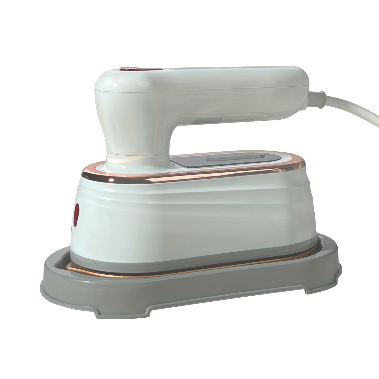 Black and white portable handheld steam ironing machine perfect for travels and dorm rooms. Quickly iron your fabric clothing and shirts on-the-go. Great as a travel gift or dorm room essential.