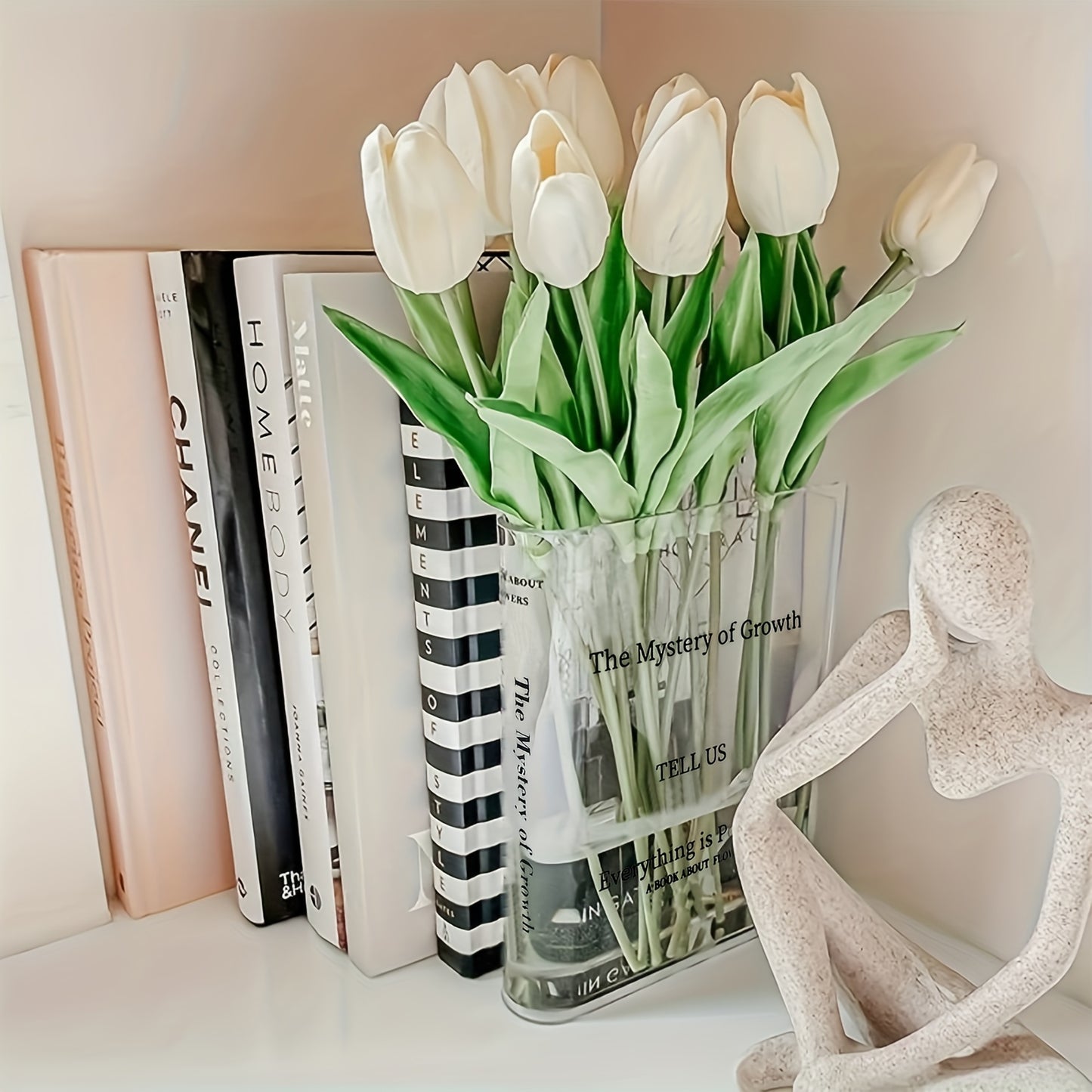 Acrylic transparent book vase, decorative vase holder, aesthetic room decor without flowers.