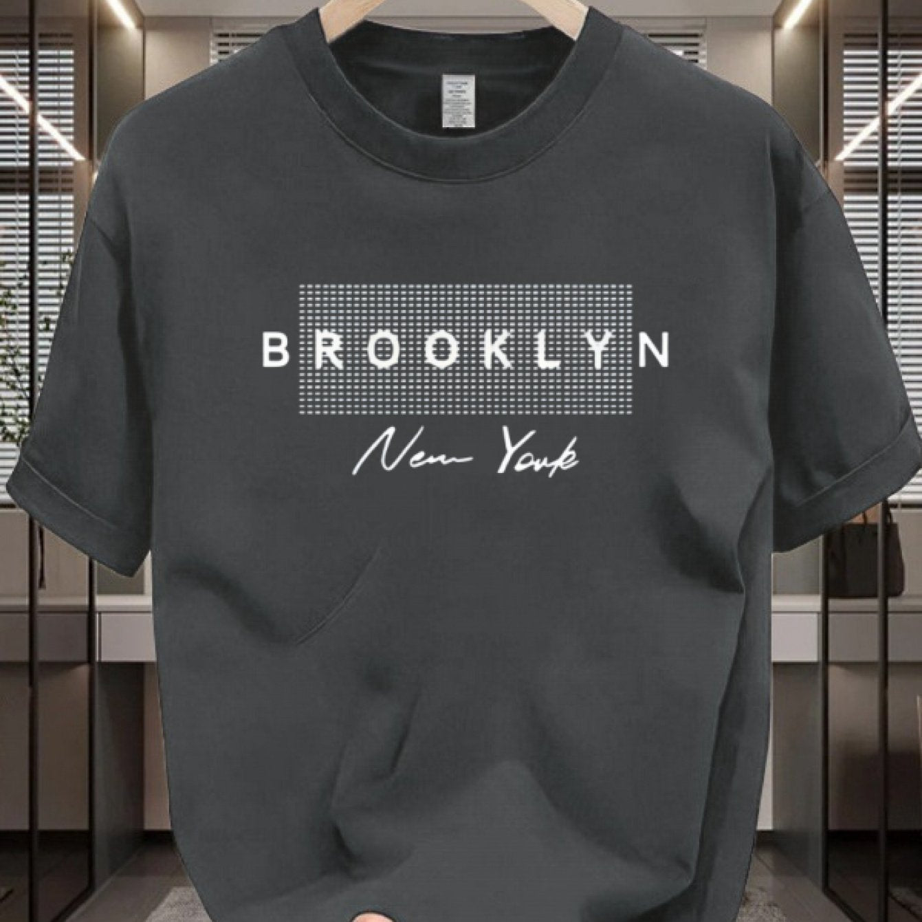 Футболка с графикой Brooklyn NYC для мужчин, круглый вырез, короткий рукав, 100% хлопок, комфортная посадка, 200 г/м²