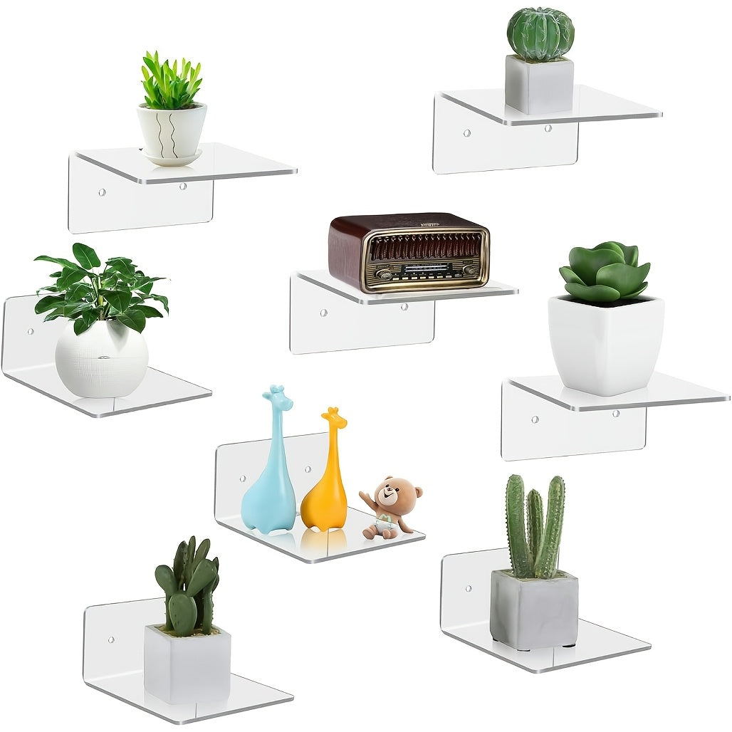 Pack of 3 Small Acrylic Floating Shelves for Wall, Ideal for Hanging Plants and Toys, Bedroom Decor Shelf with Adhesive for Picture Display