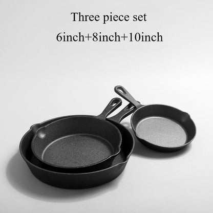 Set of 3 Cast Iron Skillets with Flat Bottoms, Non-Stick Coating, Oil Splash Pot, Easy Pouring, and Sturdy Handles - Perfect for Cooking at Home. Small, Uncoated, Traditional Frying Pans.