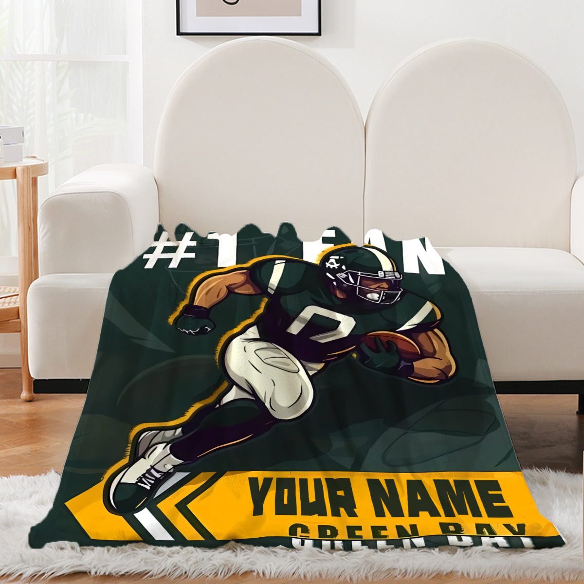 Personalized Green Bay Football Team Flannel Throw Blanket - Customizable Name Option, Luxuriously Soft for Home and Travel Décor