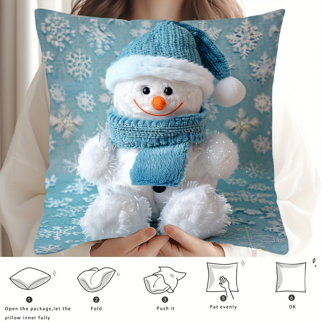 Contemporary Christmas Snowman Throw Pillow Cover, 44.96cm x 44.96cm, Hand Washable Polyester with Zipper Closure - Perfect for Sofa, Living Room, and Bedroom. (Insert not included) - Christmas Pillows, Christmas Decor.