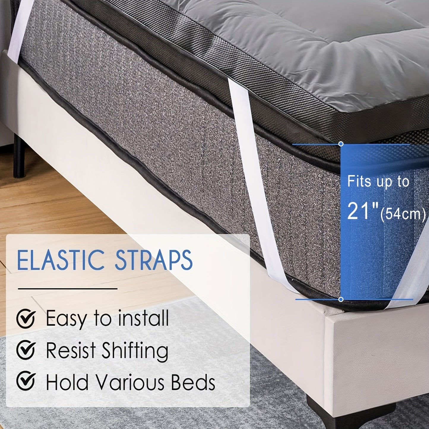 Experience ultimate comfort with our extra thick mattress topper. Specifically designed to provide relief for back pain, this air flow quilted fitted pad offers maximum breathability. The strong elastic bands ensure a secure fit for mattresses up to 21