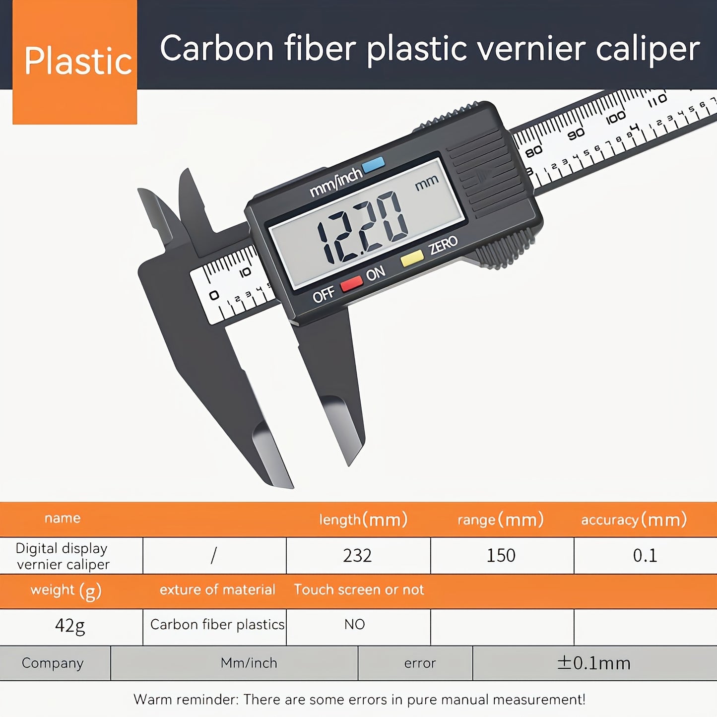 1pc Digital Caliper with LCD Screen, Triangular Scale Ruler, and High Precision Carbon Fiber Plastic Construction