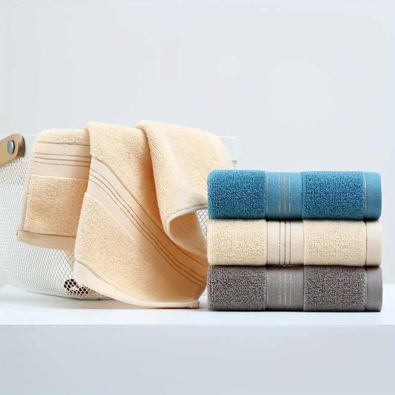 Luxurious 3-pack of cotton bath towels with striped design, super absorbent and quick-dry for bathroom use.