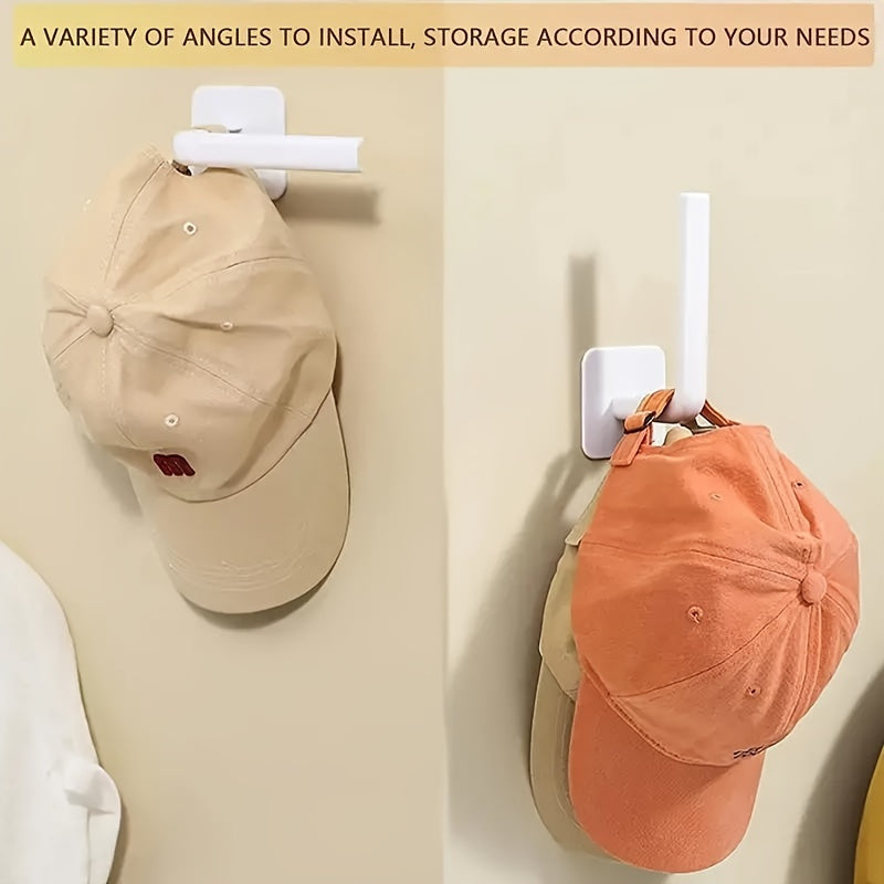 Contemporary L-shaped storage rack with multifunctional hooks for hats, easy to install on walls without drilling, adhesive cap hook storage rack.