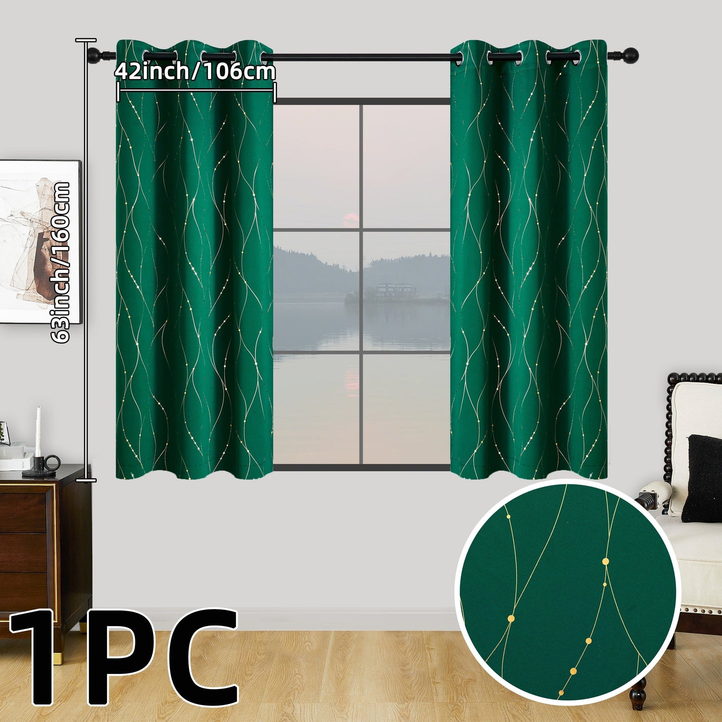 1 piece of geometric pattern curtain with heat insulating properties, featuring an oil print design for blackout purposes. This curtain has grommet top details and is suitable for home decor in the bedroom, living room, office, and study room.