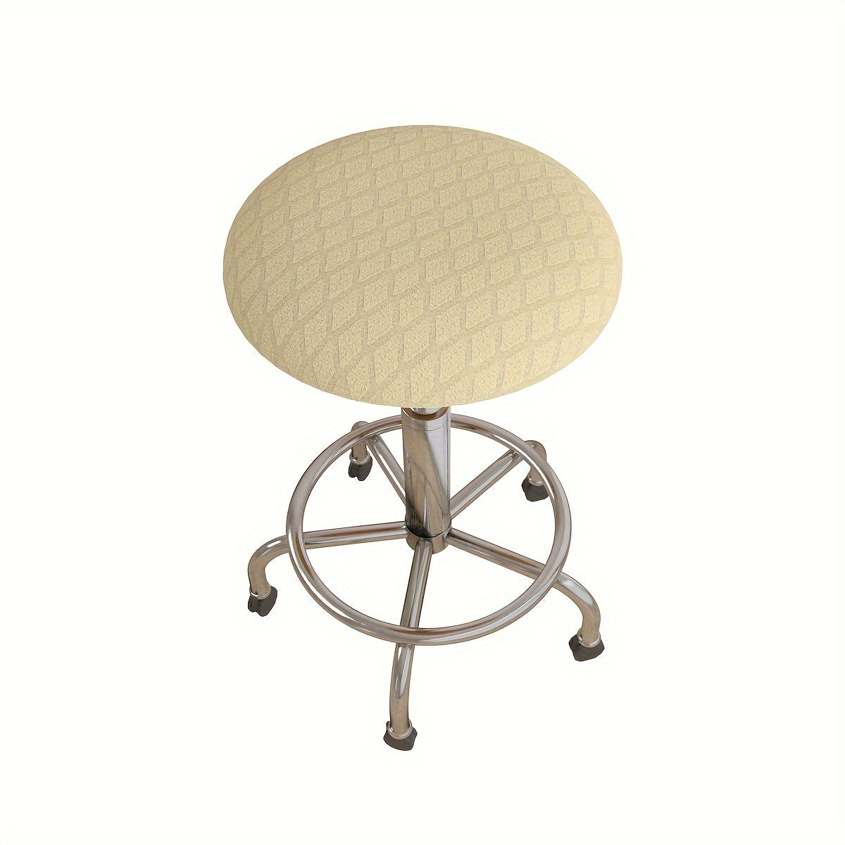 1pc Stretchable Jacquard Diamond Pattern Stool Cover in Multiple Colors - Elastic Fit, Machine Washable, High-Legged Round Stool Slipcover with Metallic Footrest.