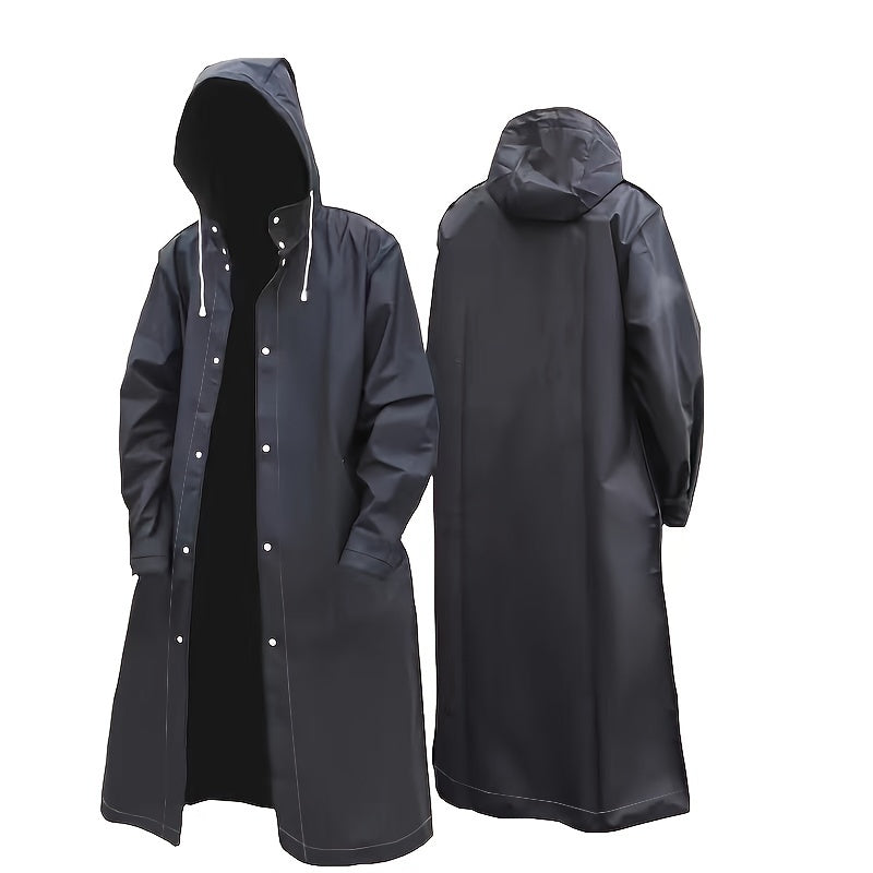 Black EVA Waterproof Raincoat for Outdoor Activities, Long Hooded Jacket Suitable for Motorcycle, Cycling, Hiking, and Fishing