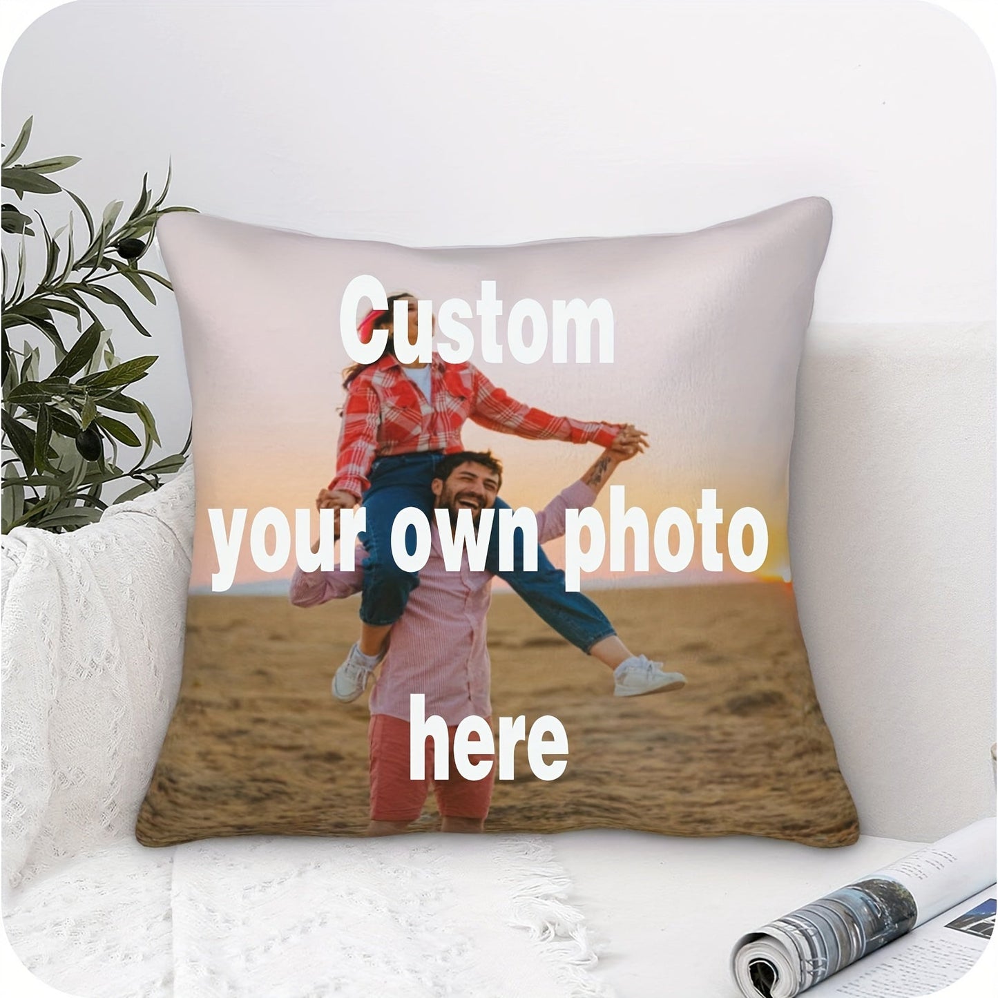 Customize your own single-sided printed throw pillow with a personal photo, perfect for weddings, anniversaries, or Valentine's Day. Include a custom insert with your favorite wedding pictures as a special gift for your loved ones.