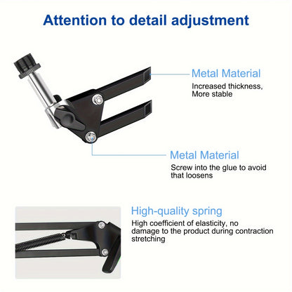 Yuqori darajadagi asos bilan mustahkam qora metall cantilever boom mikrofon stendi, ko'p mikrofonlar bilan mos keladi, zarbaga chidamli va ko'p funksiyali o'rnatish. Mobil telefon bilan studiyada yozish uchun ajoyib.