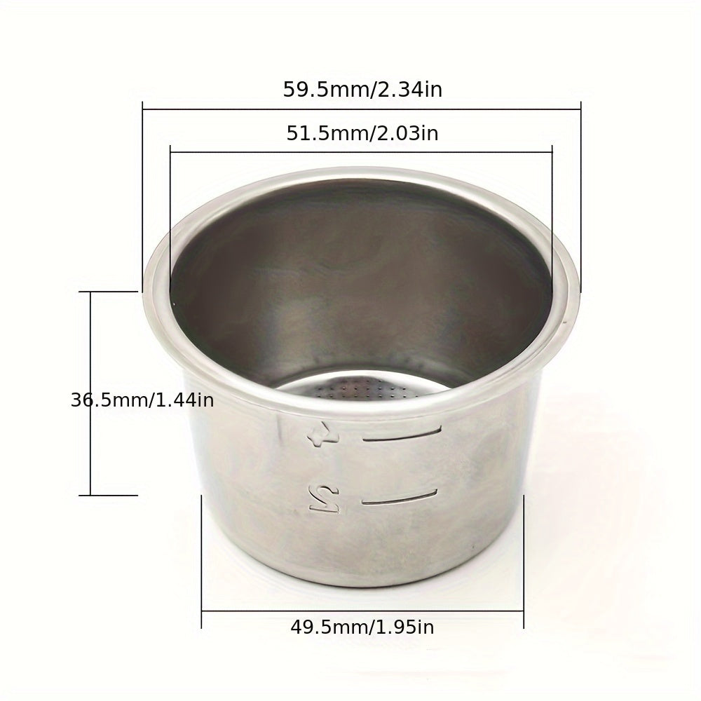 Set of reusable stainless steel coffee filters for espresso machines, includes 51mm non-pressurized basket for 1 cup, 2 cup, and 4 cup capacity.