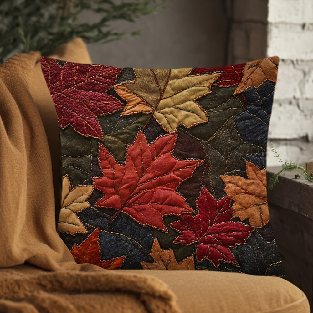 Autumn Leaves Design Pillow Cover - 1 Piece, Double-Sided, Made of Polyester, Features Zip Closure, Easy to Machine Wash, Perfect Decorative Cushion Case for Home and Holiday Decor, Size: 45.72x45.72 cm (Insert not included)