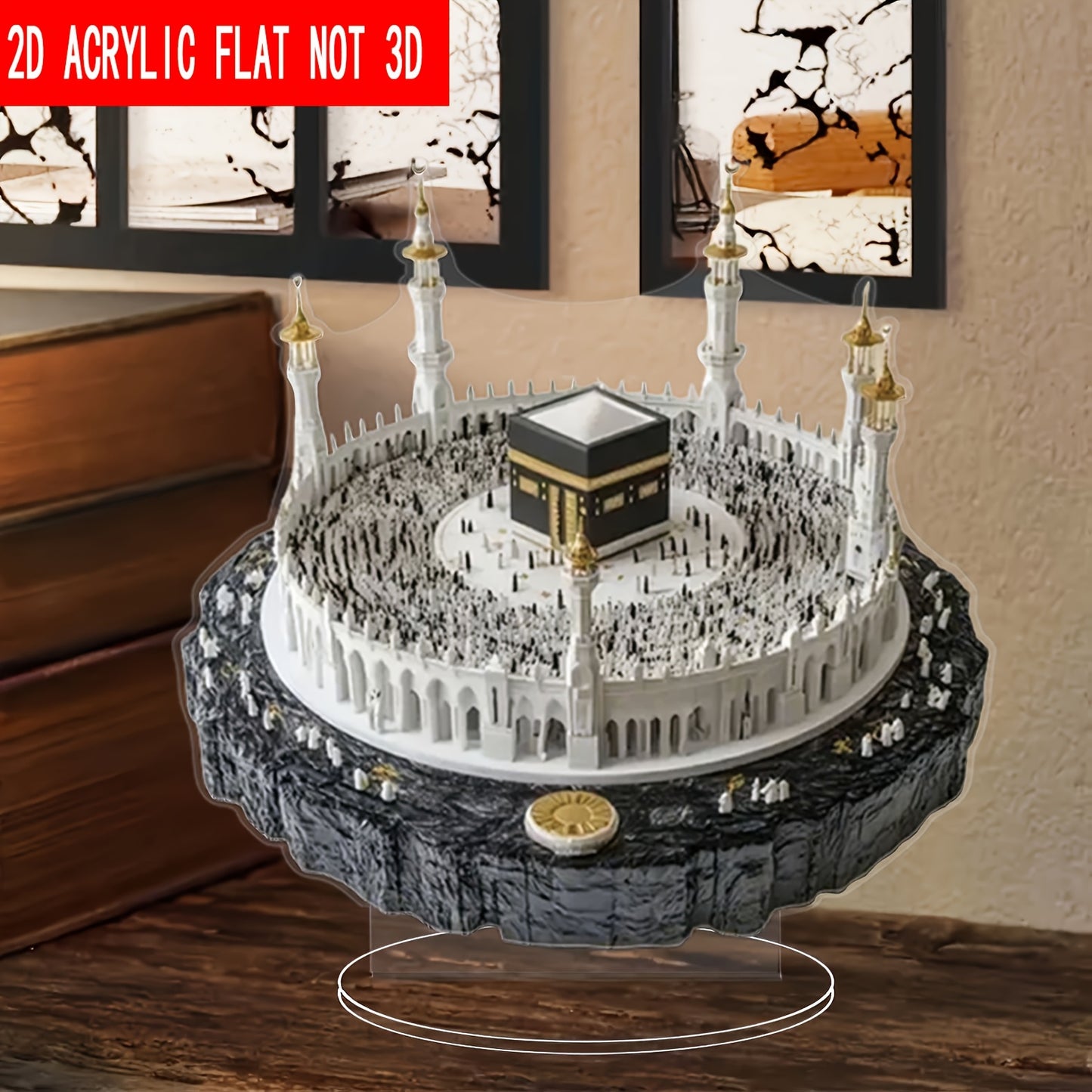 1pc Art Renaissance Crystal Kabah Model with Golden Dome Mecca Replica - Multi-purpose Office Desk, Laboratory, and Home Display