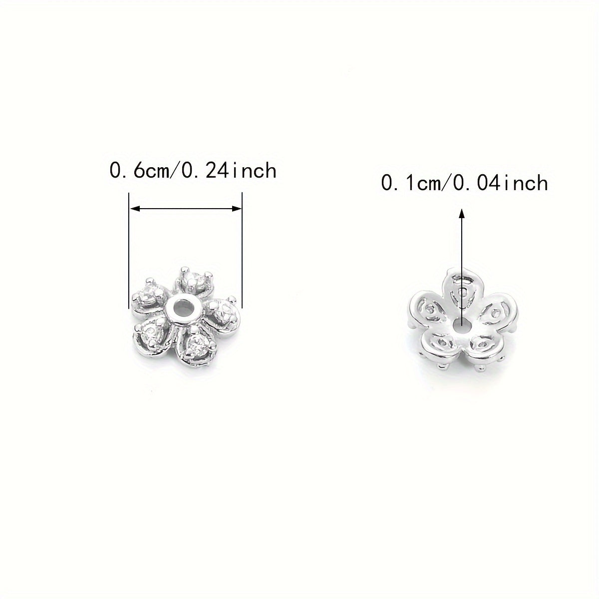 Brass Flower Bead Caps with Synthetic Cubic Zircons - Set of 20 pieces in a bag, including 10mm, 8mm, and 6mm sizes. Perfect for creating stunning jewelry pieces.