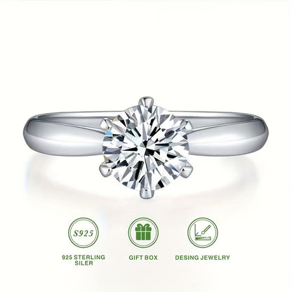 This stunning Classic Six-Prong Moissanite Promise Ring is available in 1, 2, 3, or 5 carat options. Crafted from 925 sterling silver and plated with 18k gold, this high-quality jewelry piece is perfect for engagements or marriages. It is a truly special