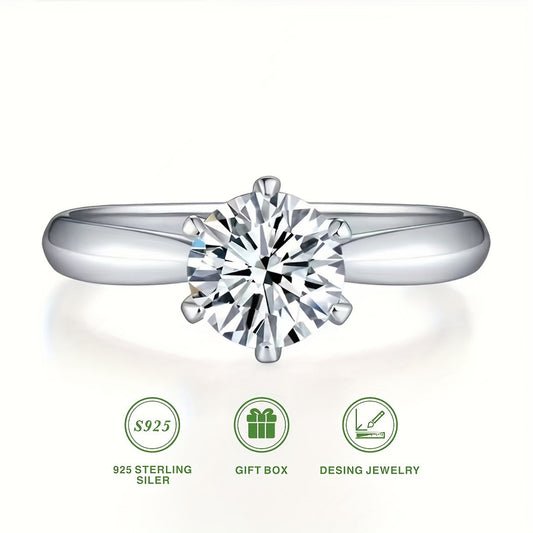 This stunning Classic Six-Prong Moissanite Promise Ring is available in 1, 2, 3, or 5 carat options. Crafted from 925 sterling silver and plated with 18k gold, this high-quality jewelry piece is perfect for engagements or marriages. It is a truly special