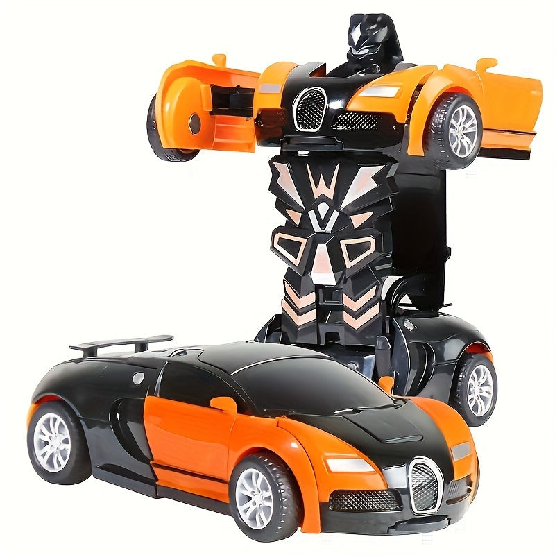 1pc Transforming Toy Car transforms into a robot car model upon impact, no batteries needed.