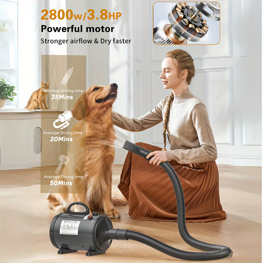 Aookupett Professional Dog Hair Dryer - High-power blower with adjustable heat and speed, includes 4 nozzles for precise grooming.