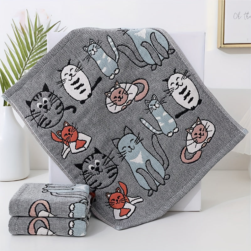 Soft cotton towel with cat pattern, sized 34.01 * 40.01 cm, ideal for bathrooms and kitchens.