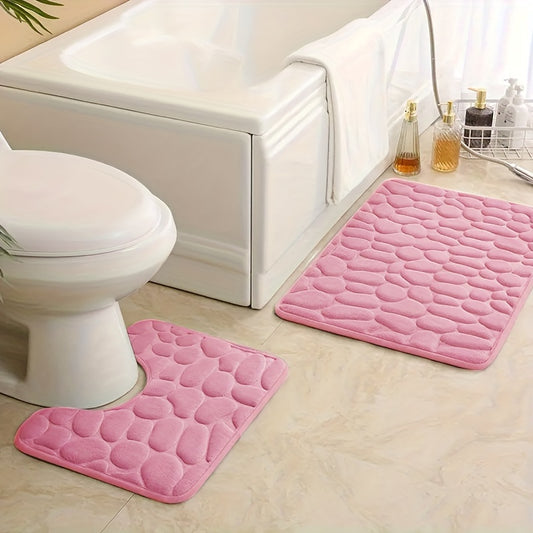 Soft 25D sponge bath mat set, 2 pieces, highly absorbent and non-slip, ideal for bathtubs and showers.