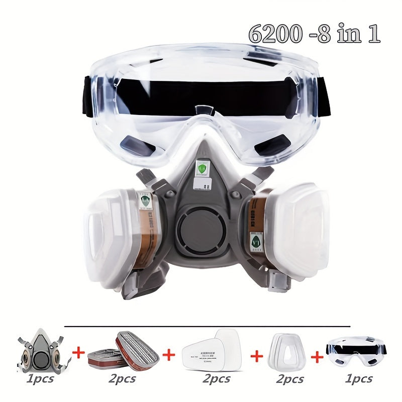 6200 Half Face Mask with Chemical & Pesticide Gas Filter, Dust Mask Set, Pull-On Safety Work Gear, Plastic Material