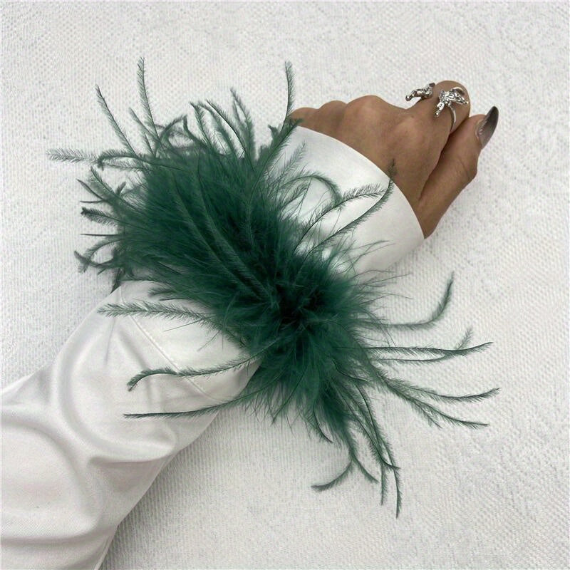 Ostrich Feather Wrist Cuffs Available in 20 Colors, Solid Color Carnival Slap Bracelets Perfect for Halloween Cosplay, Party Accessories, Non-Elastic Feather Anklet Bracelet