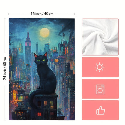 Set of 2 Ultra Plush Kitchen Towels featuring a Stunning NYC Skyline at Sunset - Exceptionally Absorbent, Easy to Clean Hand Towels, 40.64x60.96 cm - Ideal for Festive Home Decor & Daily Use, Dish Towels