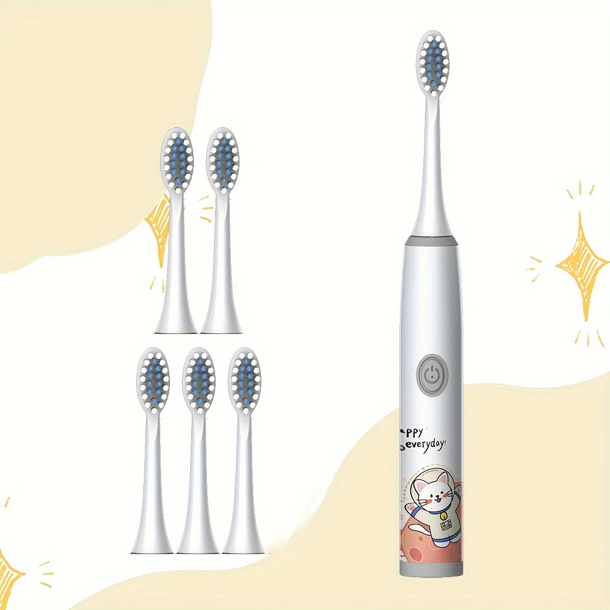 The New Space Series children's electric toothbrush set includes a battery-operated model with 3 to 6 brush heads, making it a perfect holiday gift for family and friends. Featuring soft