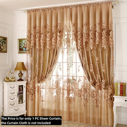 This sheer curtain features a delicate flower pattern on a single layer of translucent material, giving it a pastoral style. It is rod pocketed and does not come with a cloth lining, making it suitable for adding a touch of elegance to your living room