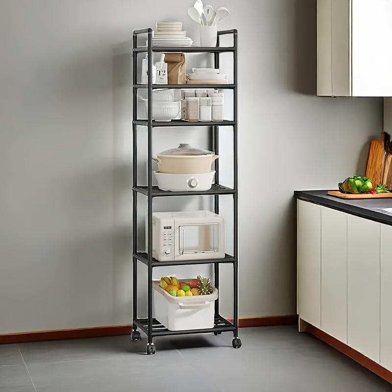 Multifunctional 6-Tier Metal Storage Cart on Wheels - Ideal for Organizing Kitchen, Bathroom, Living Room & Balcony