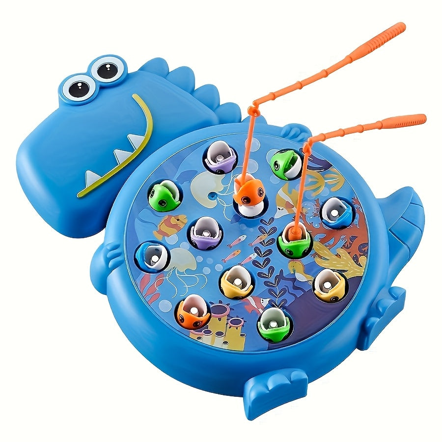 Interactive educational toy set for youngsters: Magnetic Dinosaur Fishing Game in Green/Blue