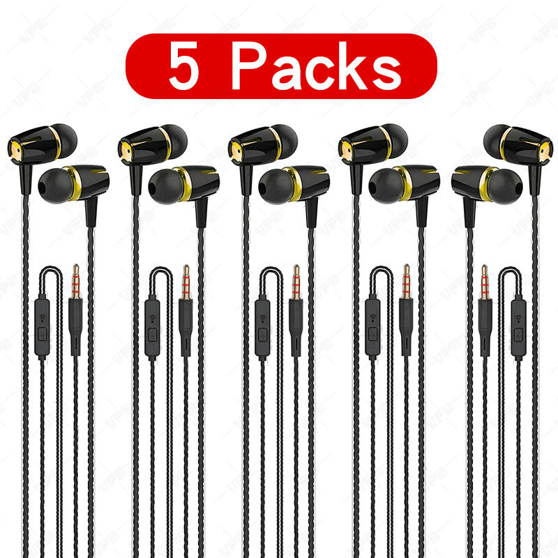 6-pack wired earphones with microphone, in-ear headphones featuring noise reduction, call and bass capabilities, stereo sound, and mixed colors. Compatible with iPhone, iPod, iPad, MP3