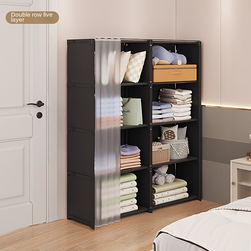 Spacious White Wardrobe with Multiple Functions - Stylish Bedroom Storage Unit with Ample Space - Versatile Coat Rack with 6 Shelves, Ideal for Living Room and Bedroom Organization