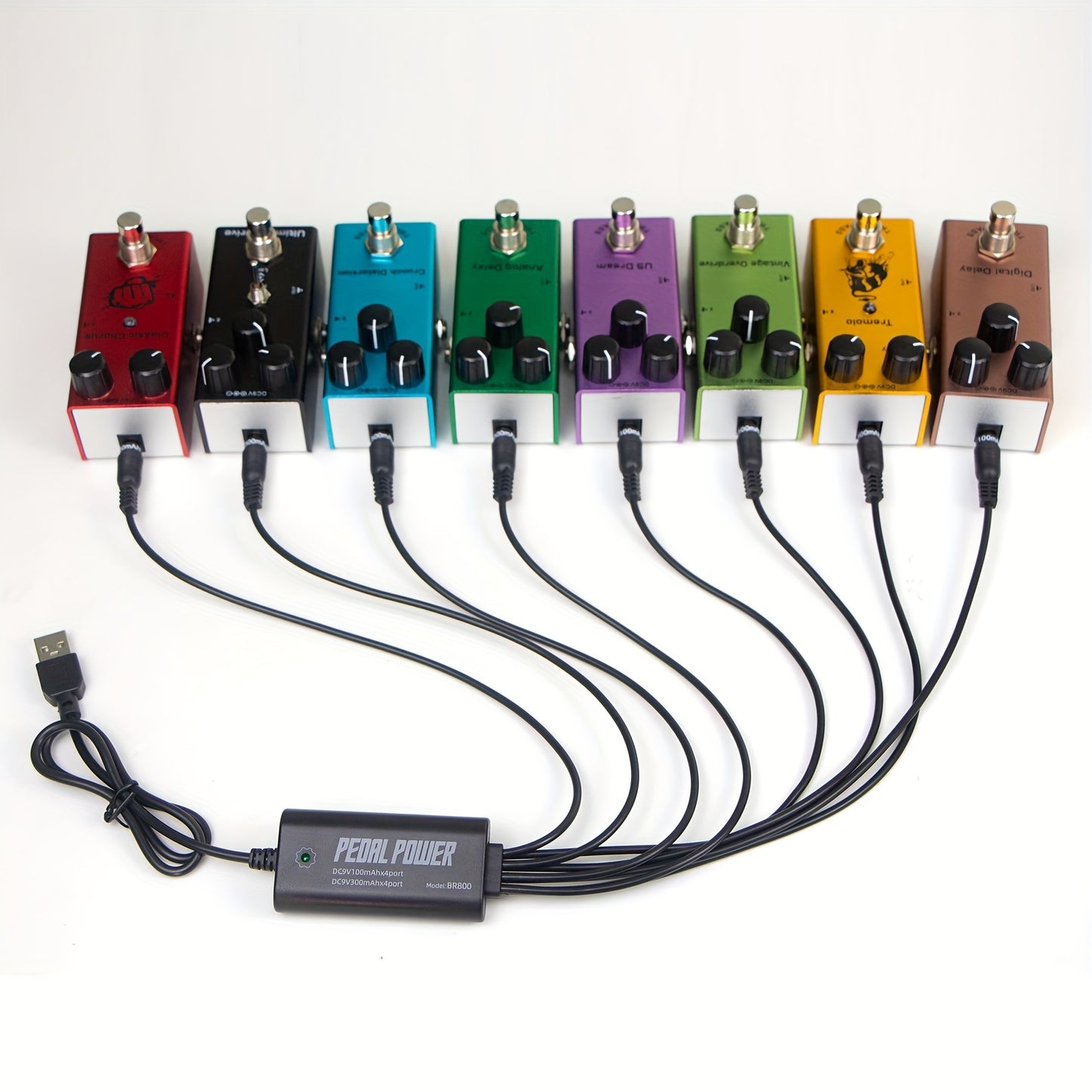 New Guitar Pedal Power Supply with 8 outputs and USB plug-in for 9V DC output.